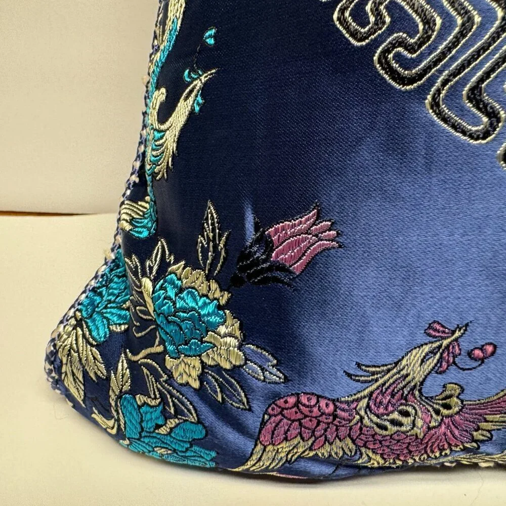 Like NEW  Vintage Asian Pillow Case Cover  Satin Blue